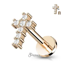 CZ Cross Tragus Cartilage Barbell Stud - Rose Gold