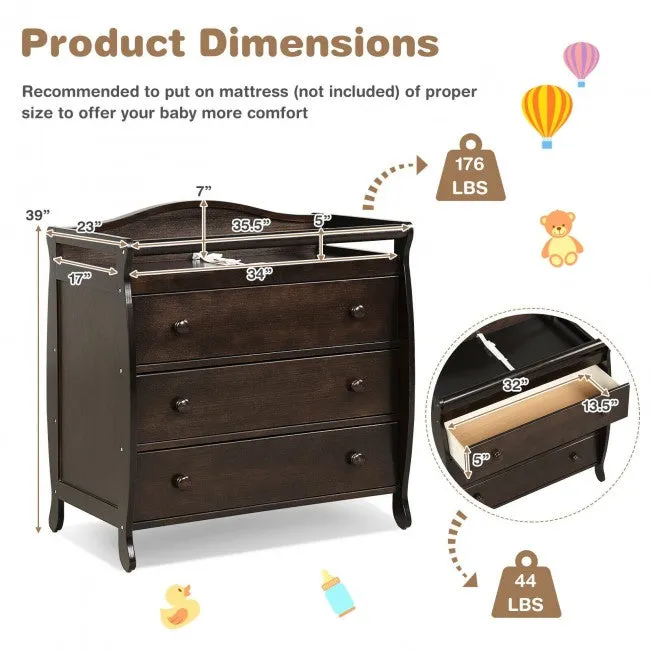 Dresser Changing Table with 3 Drawers & Safety Belt