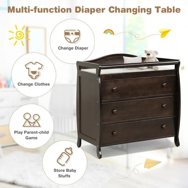 Dresser Changing Table with 3 Drawers & Safety Belt