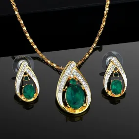 Estele Gold & Rhodium Plated Trendy Drop Shaped Pendant Set with Emerald Stone for Women / Girls