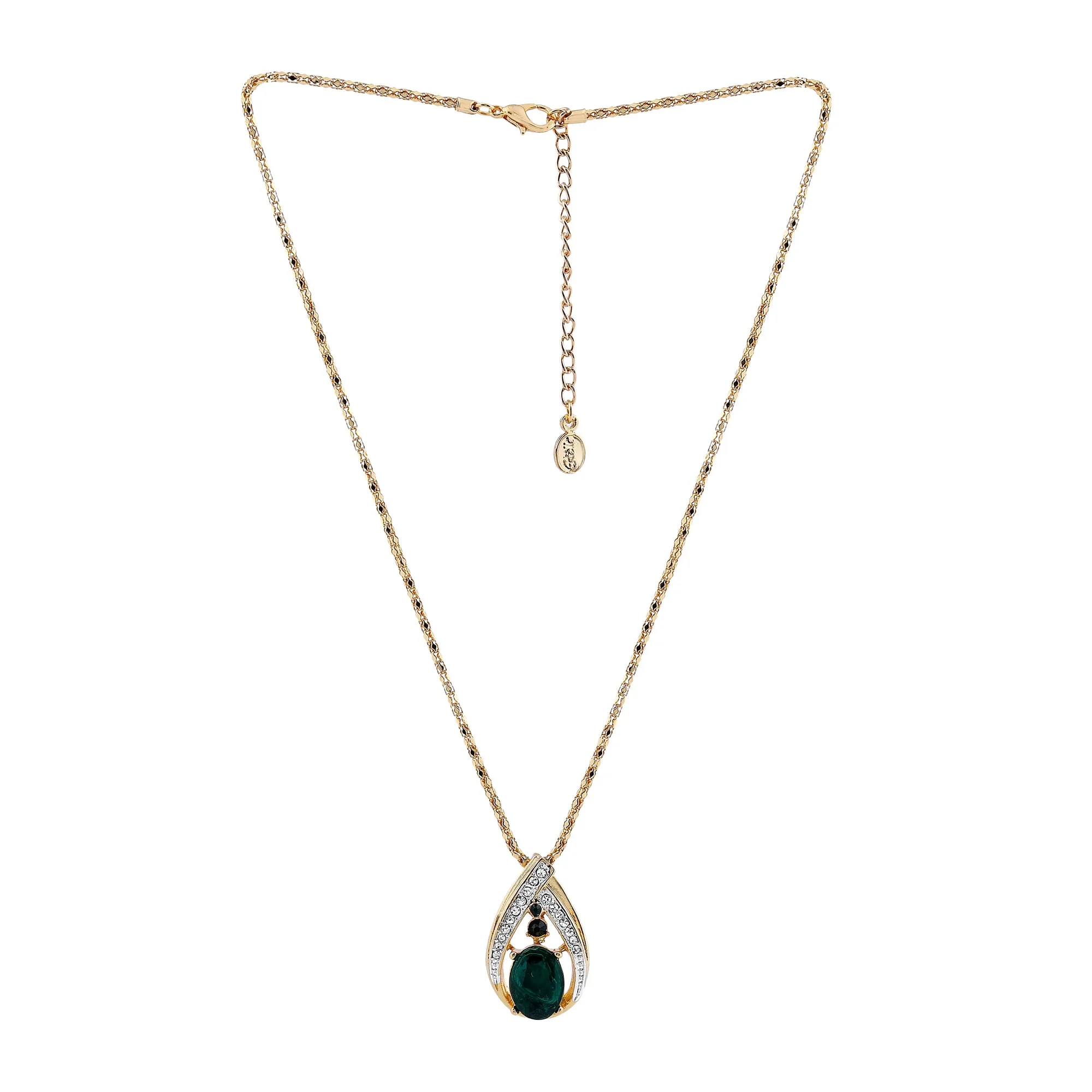 Estele Gold & Rhodium Plated Trendy Drop Shaped Pendant Set with Emerald Stone for Women / Girls