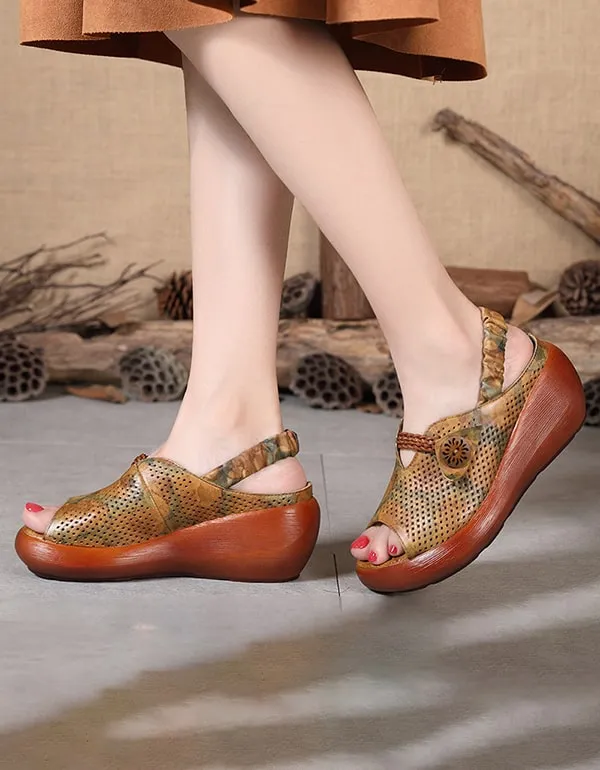 Genuine Leather Summer Wedge Open Toe Sandals