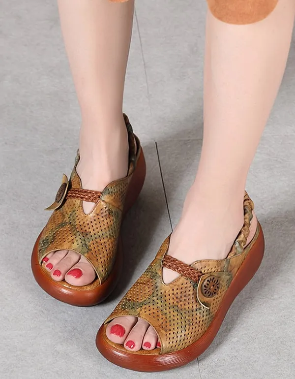 Genuine Leather Summer Wedge Open Toe Sandals