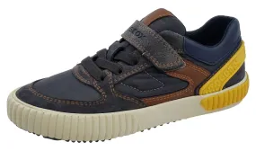 Geox Alonisso Suede Textile Navy Brown Hook and Loop Sneaker Junior for Boy's