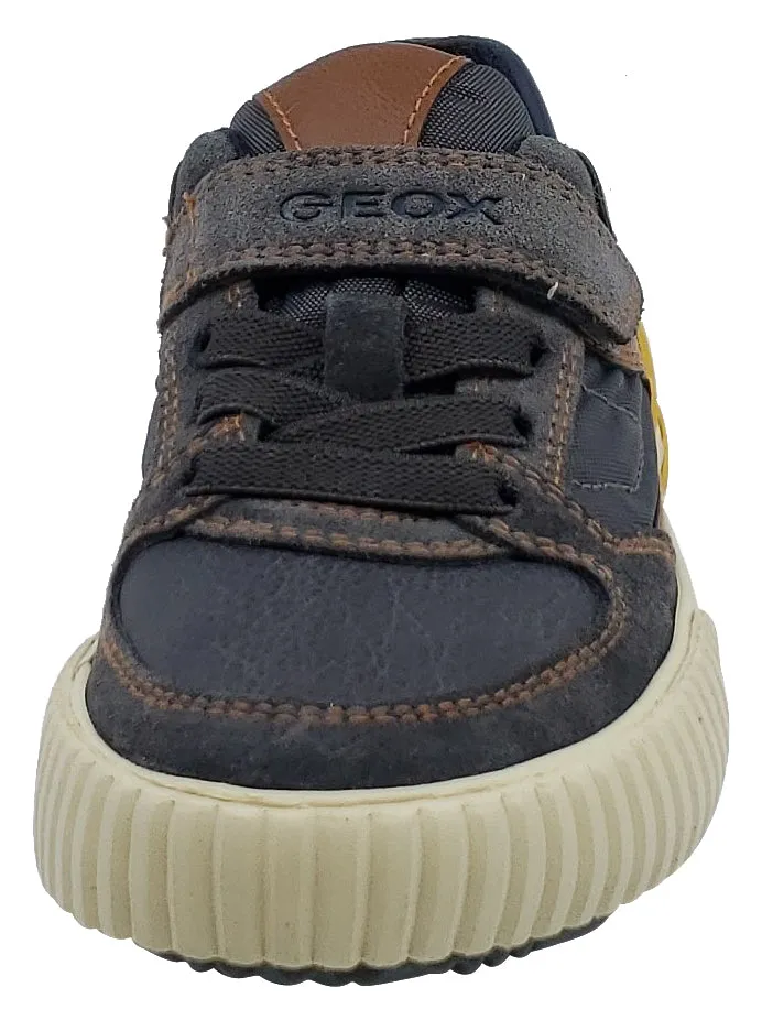 Geox Alonisso Suede Textile Navy Brown Hook and Loop Sneaker Junior for Boy's