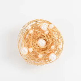 Golden Pearl in Web Brooch