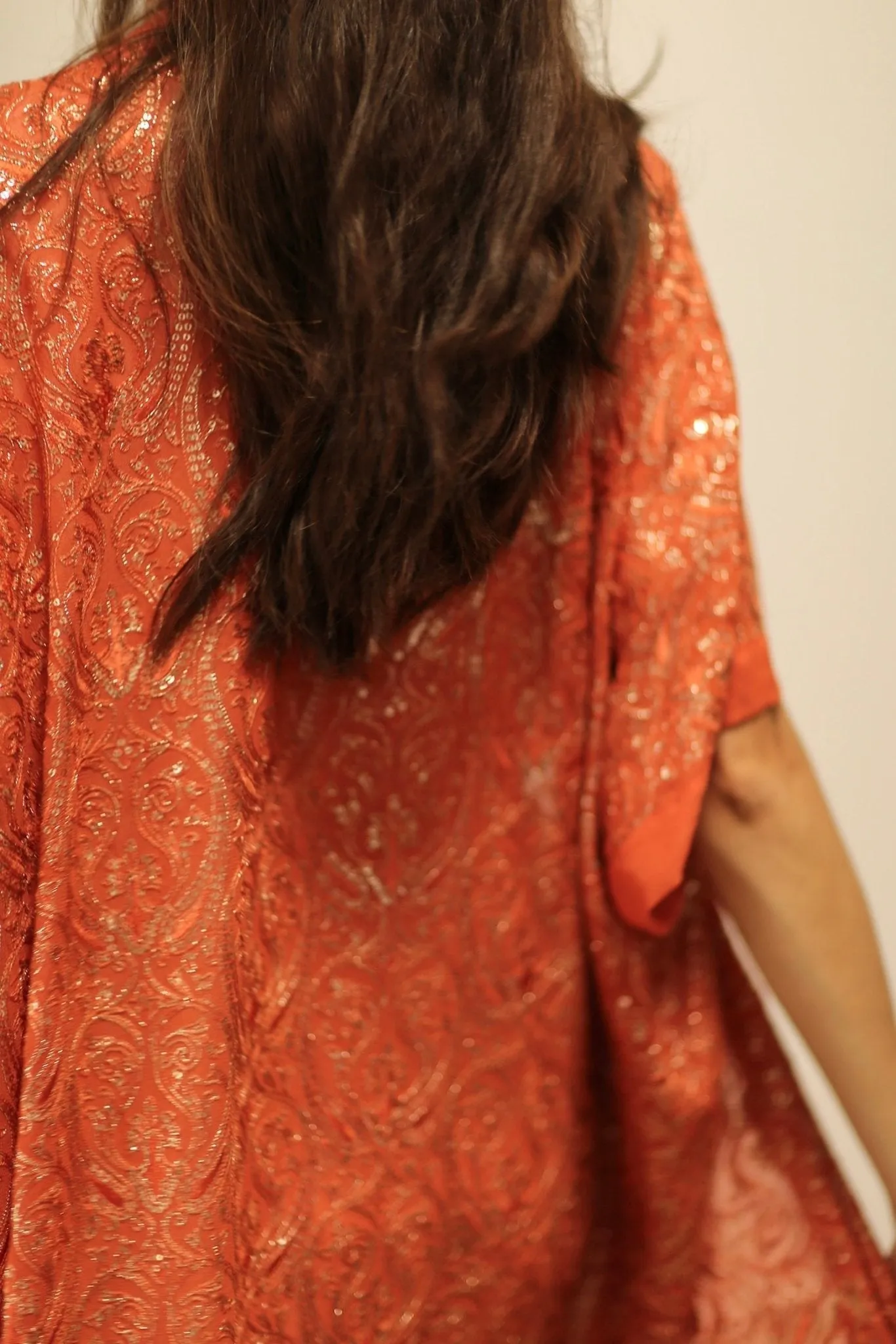 HELIOS ORANGE SILK SEQUIN EMBEROIDERED KIMONO