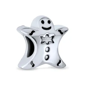 Holiday Christmas Gingerbread Man Cookie Charm Bead Sterling Silver