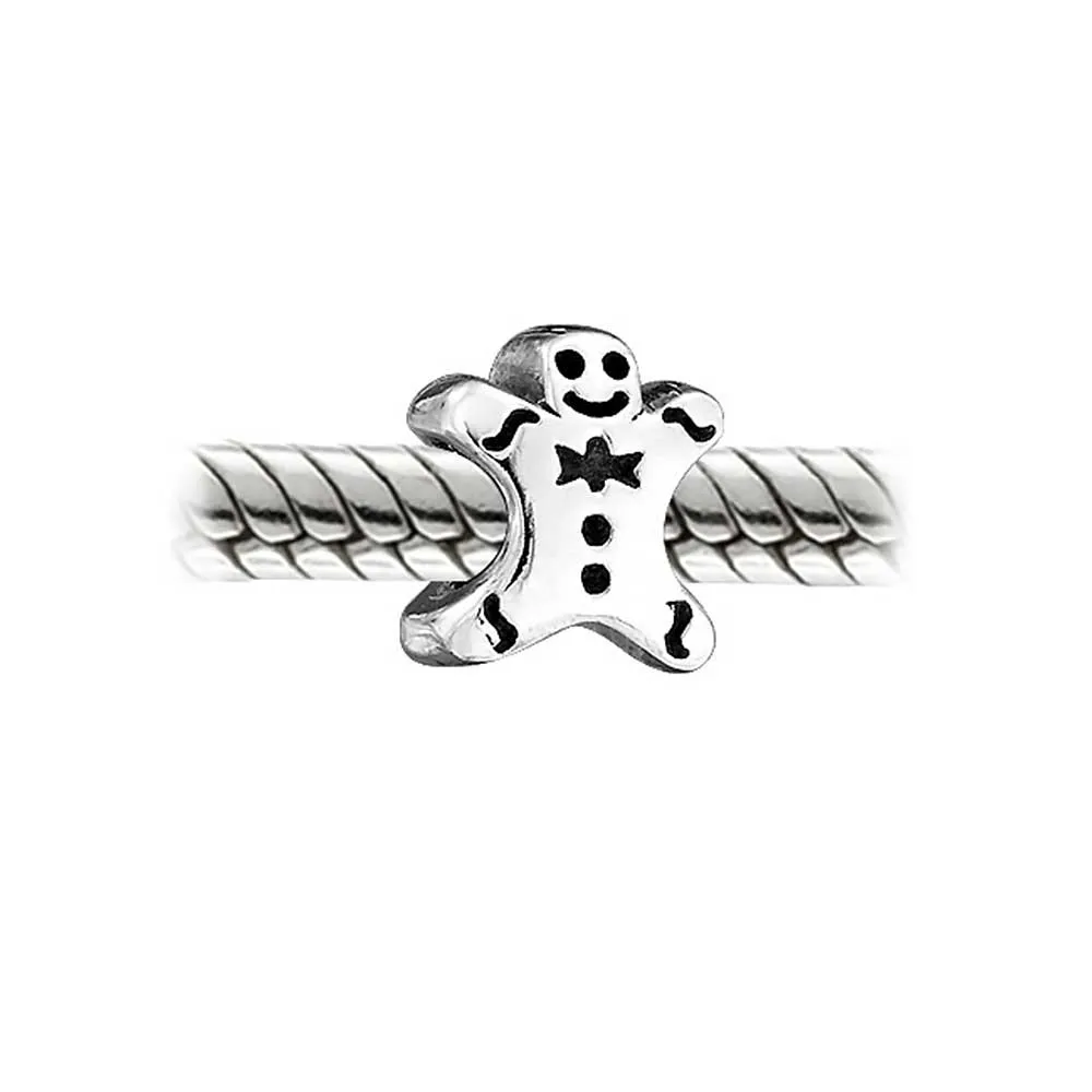 Holiday Christmas Gingerbread Man Cookie Charm Bead Sterling Silver