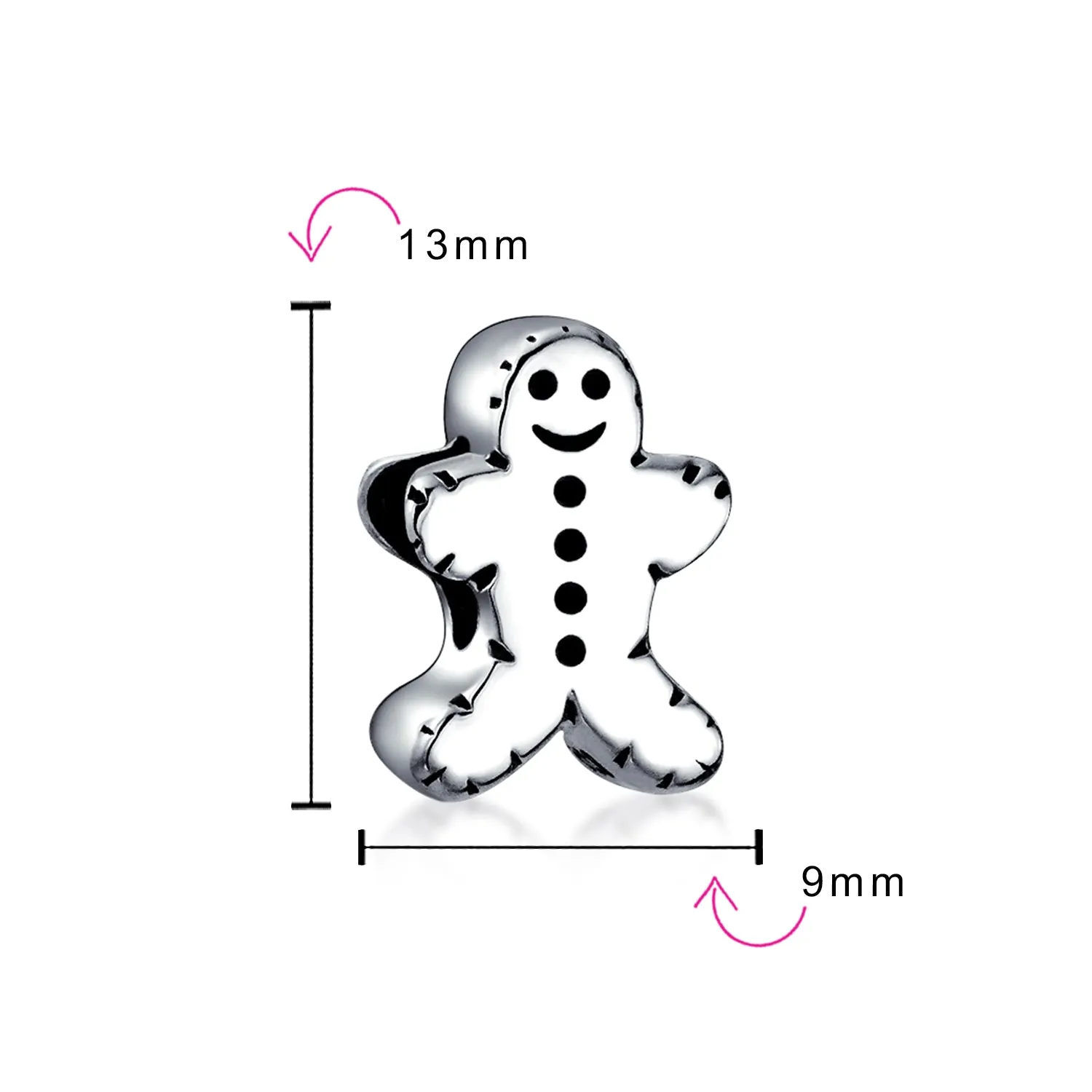 Holiday Christmas Gingerbread Man Cookie Charm Bead Sterling Silver