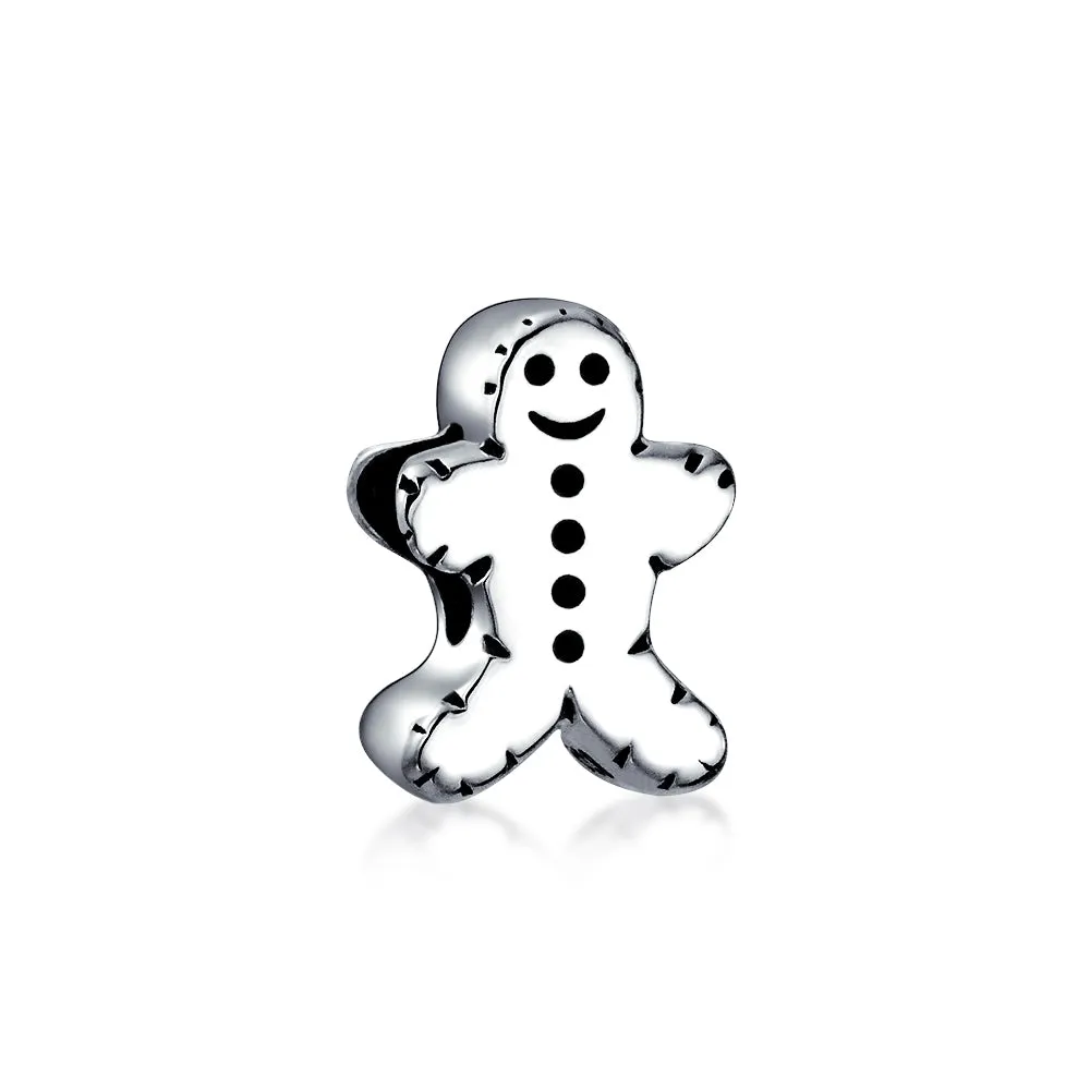 Holiday Christmas Gingerbread Man Cookie Charm Bead Sterling Silver