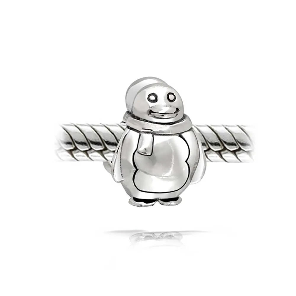 Holiday Christmas Snowman Penguin Charm Bead .925 Sterling Silver