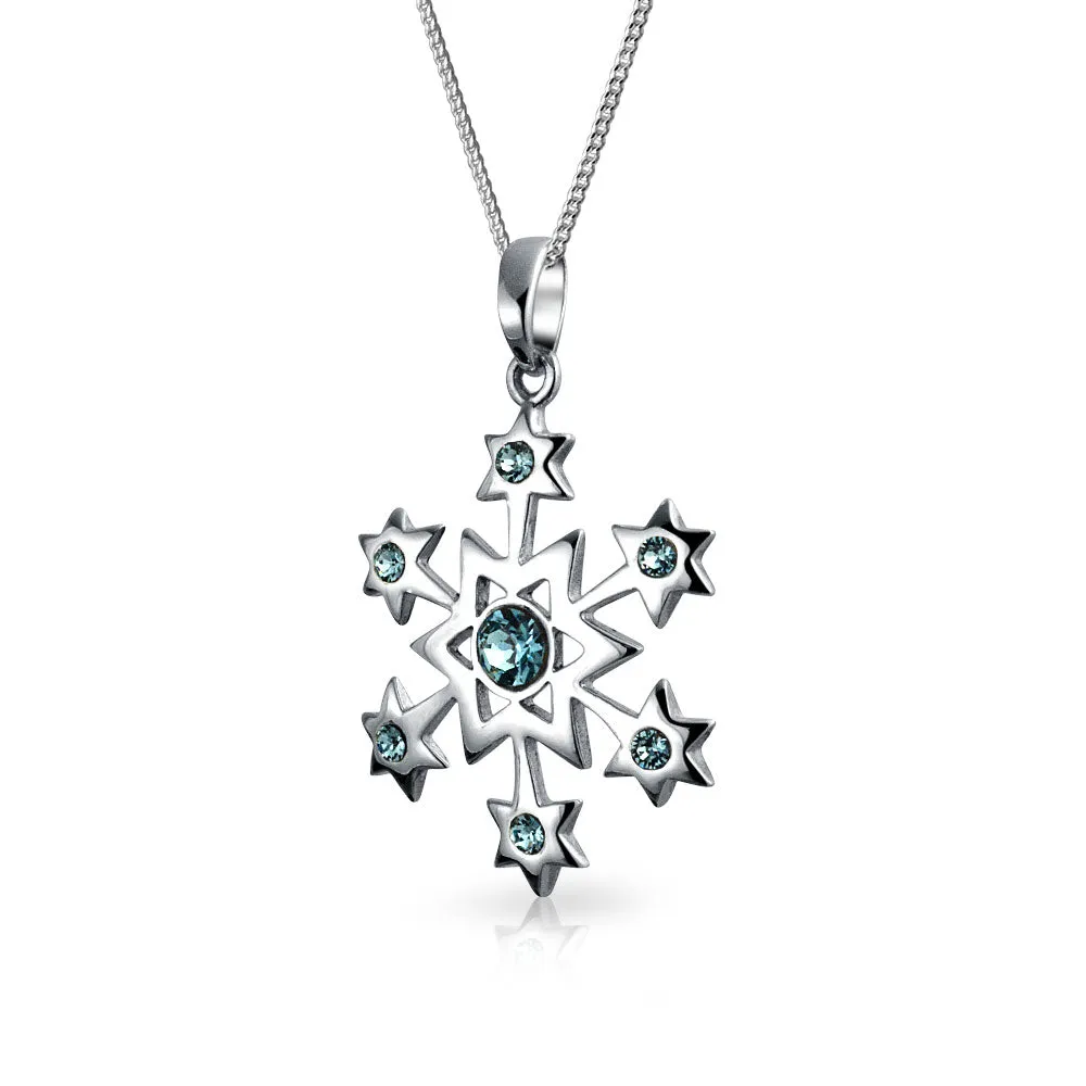 Holiday Jewelry Set Blue  CZ Snowflake  Earrings, Pendant Necklace, Brooch Pin