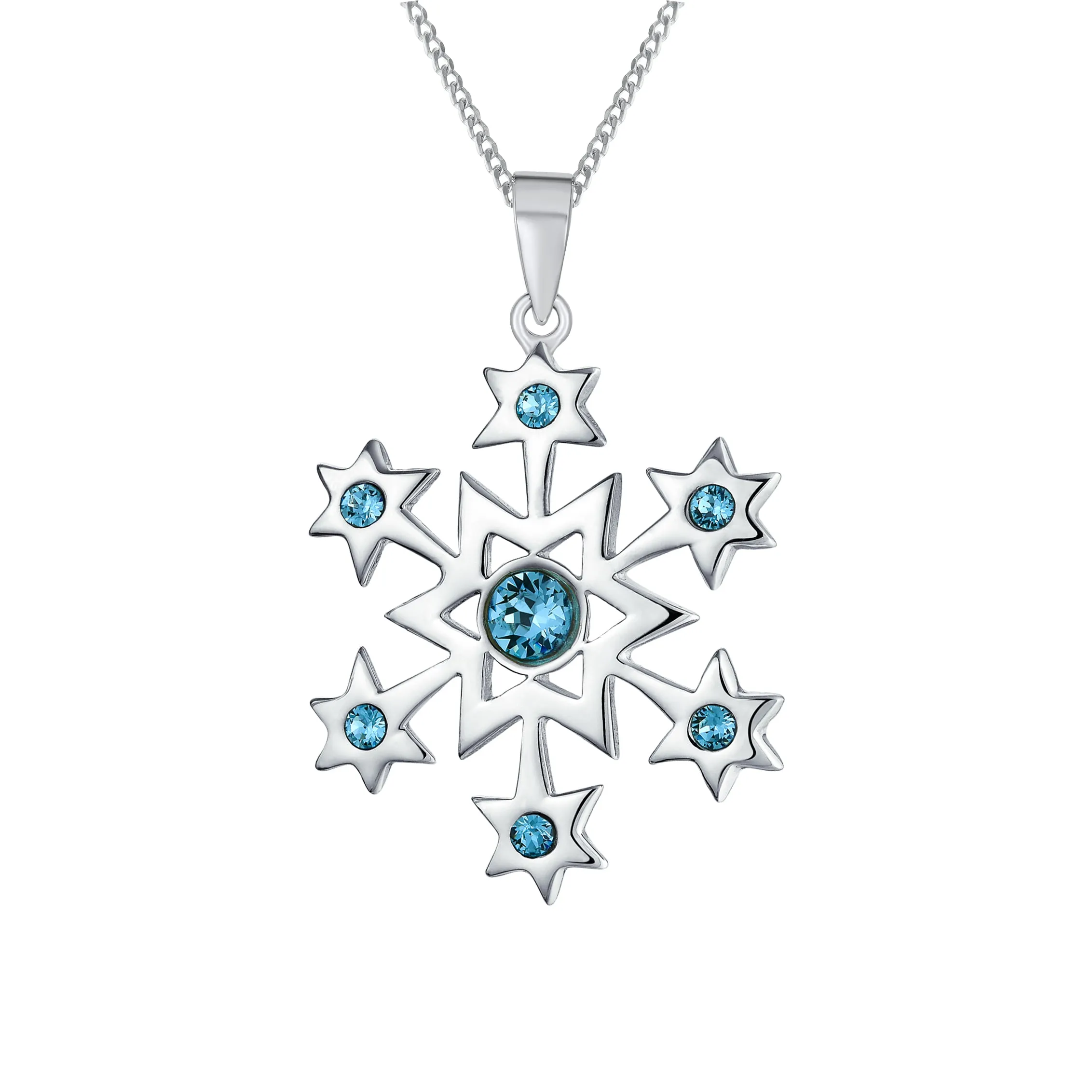 Holiday Jewelry Set Blue  CZ Snowflake  Earrings, Pendant Necklace, Brooch Pin