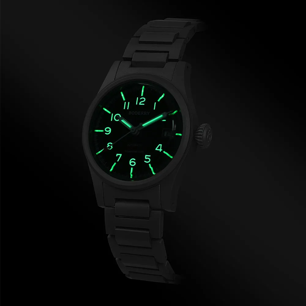 LANDMASTER - 100M Waterproof Titanium Automatic Field Watch | Green-bracelet