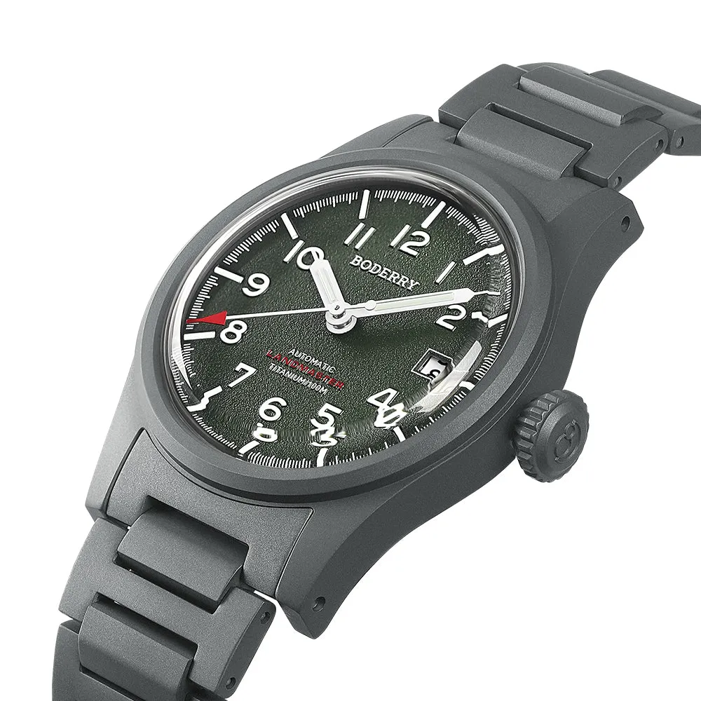 LANDMASTER - 100M Waterproof Titanium Automatic Field Watch | Green-bracelet