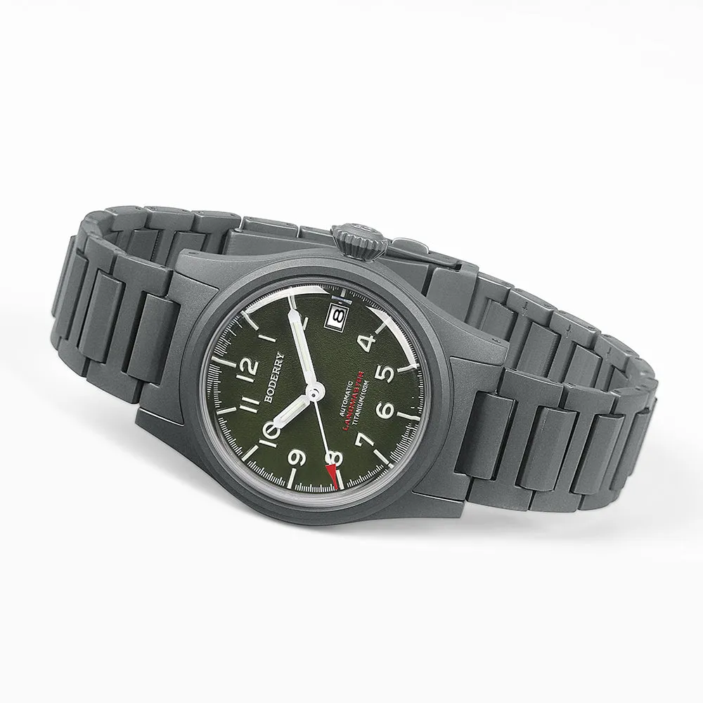 LANDMASTER - 100M Waterproof Titanium Automatic Field Watch | Green-bracelet