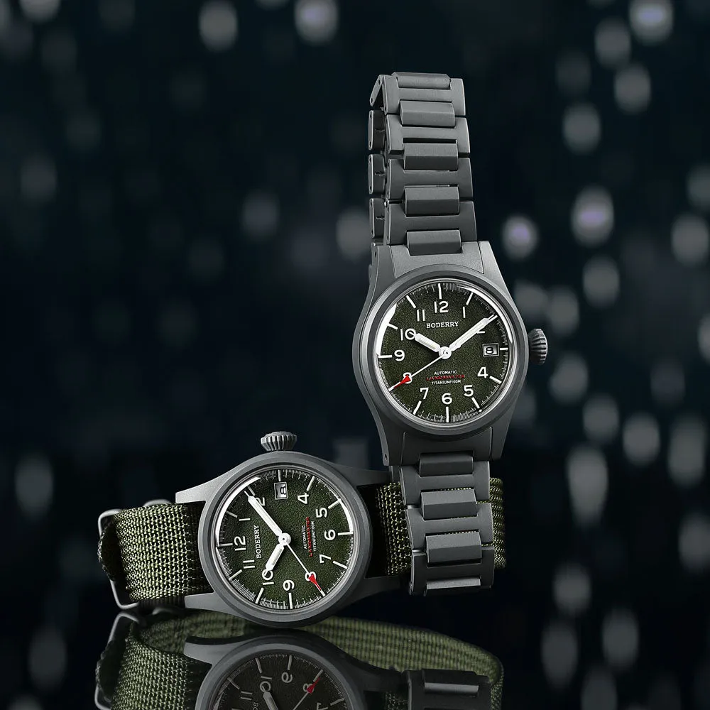 LANDMASTER - 100M Waterproof Titanium Automatic Field Watch | Green-bracelet