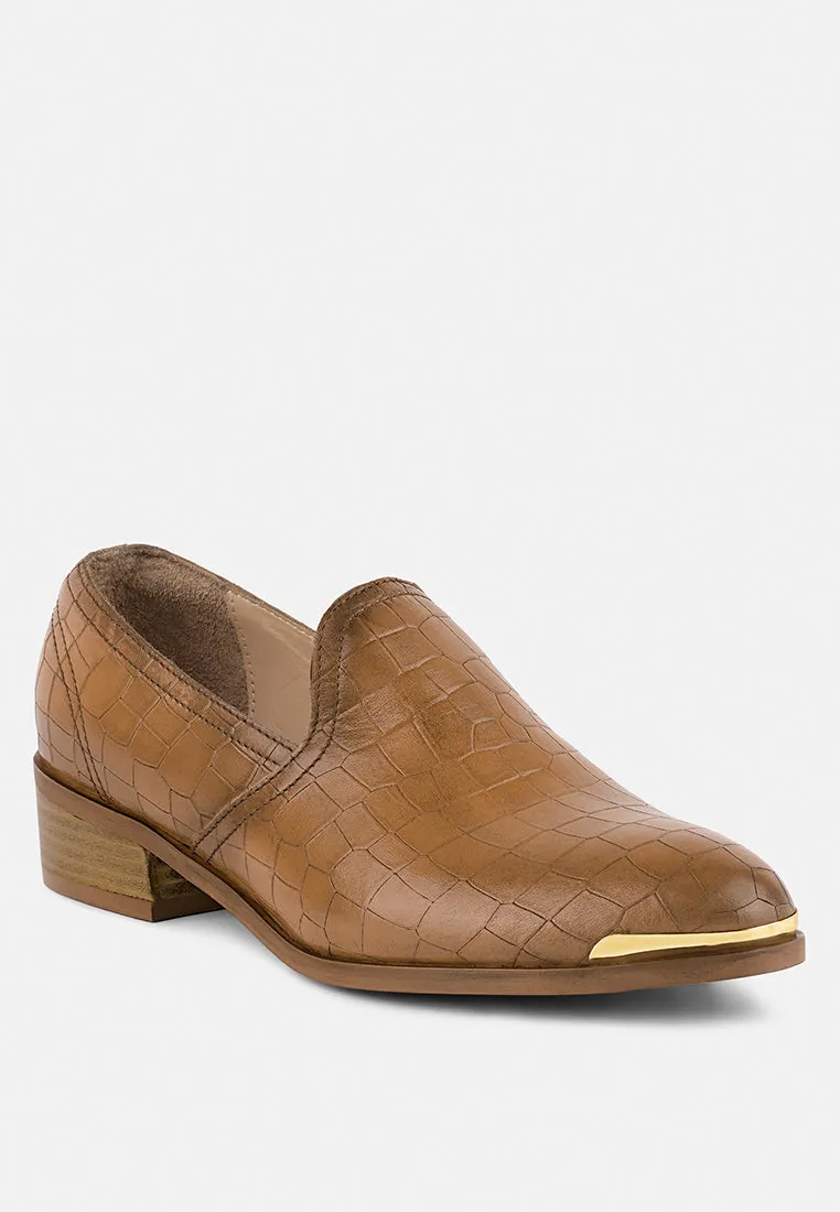 LILLIAM Tan Metal Highlight Casual Leather Loafers