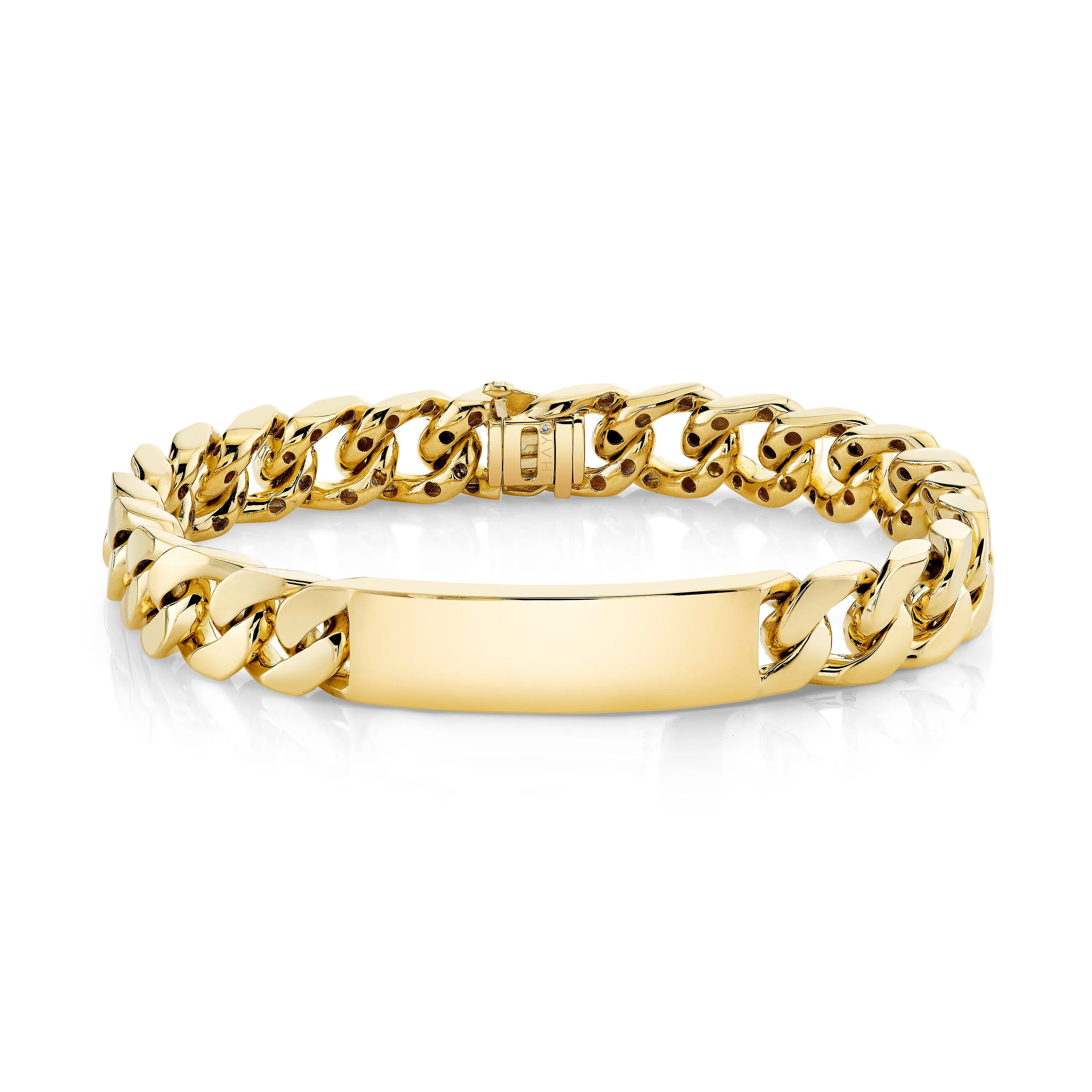 MEN'S SOLID GOLD ID FLAT LINK BRACELET