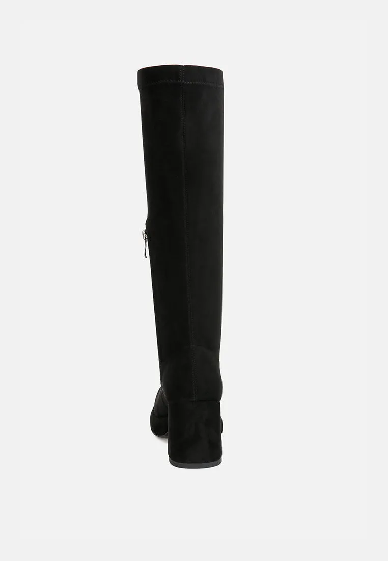 MORPIN Black Stretch Suede Calf Boots