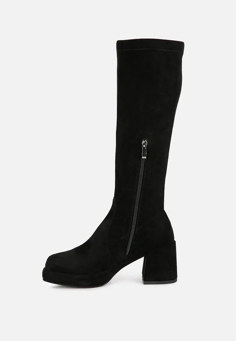 MORPIN Black Stretch Suede Calf Boots