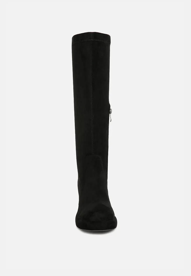 MORPIN Black Stretch Suede Calf Boots