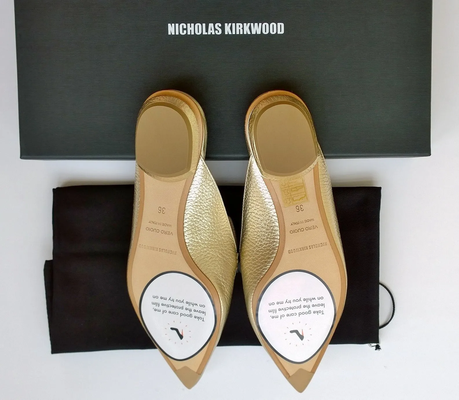 Nicholas Kirkwood Beya Slippers new in box loafers flats Platino Gold metallic leather