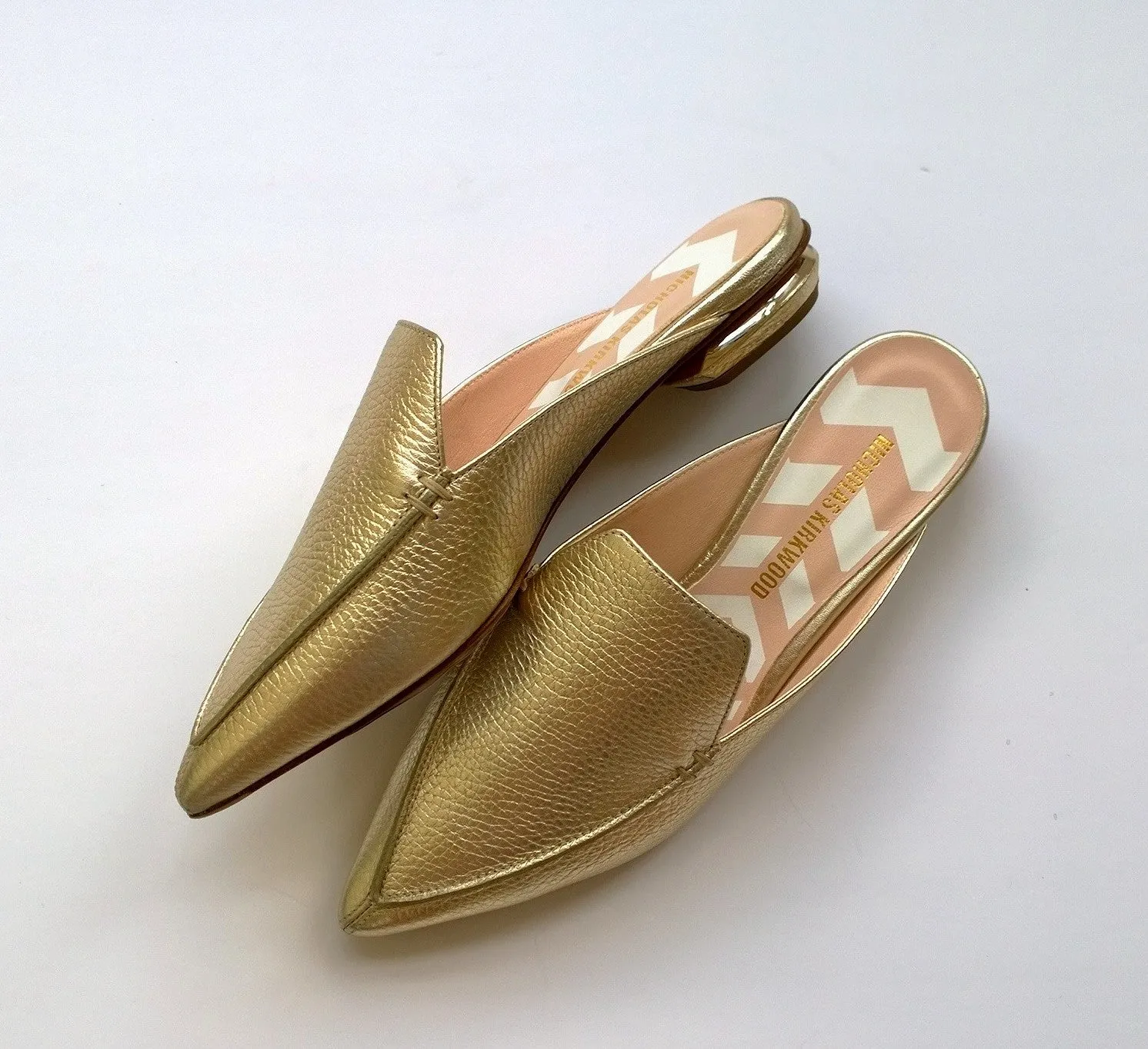 Nicholas Kirkwood Beya Slippers new in box loafers flats Platino Gold metallic leather