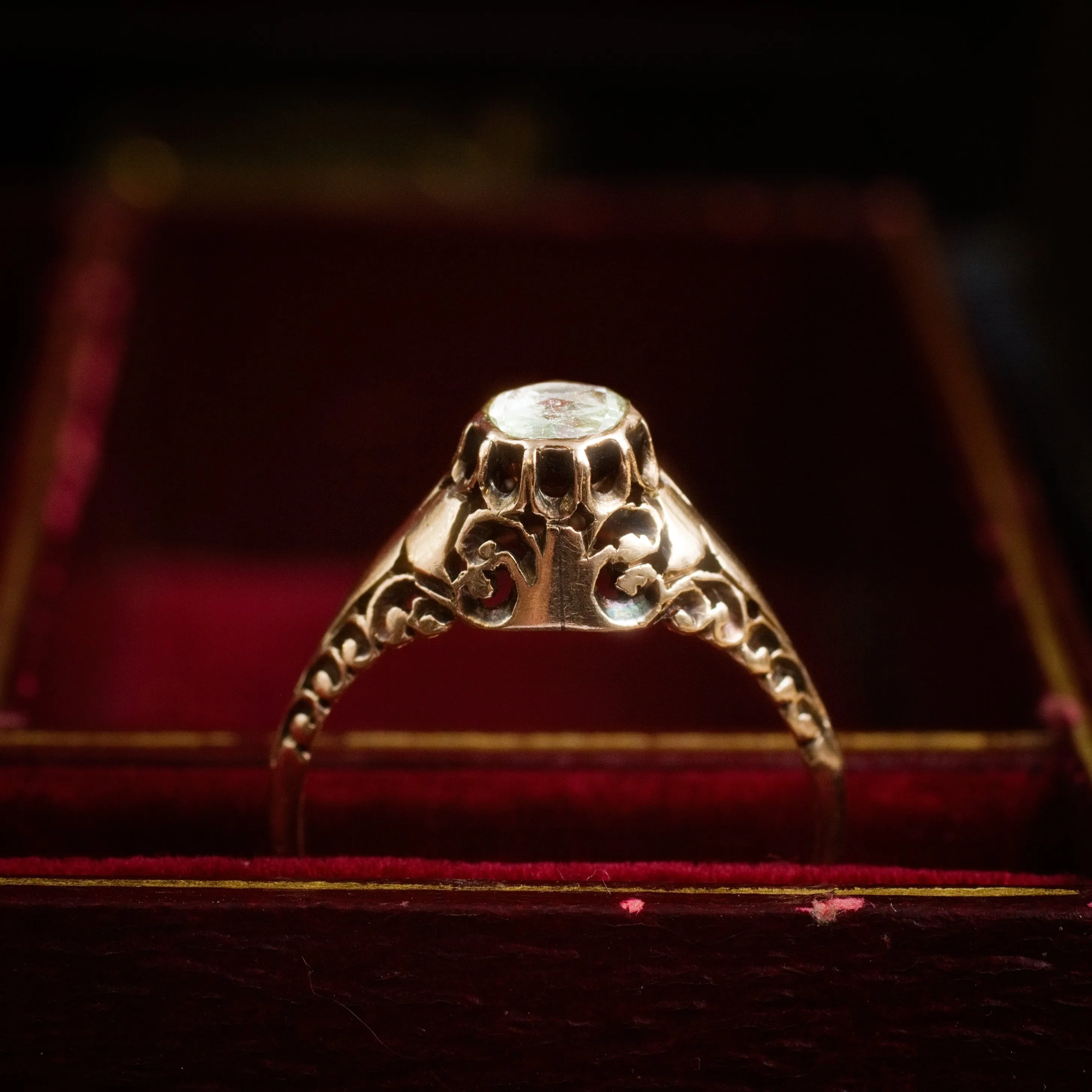 Phenomenally Pretty Edwardian Period Rose Gold Filigree Diamond Ring