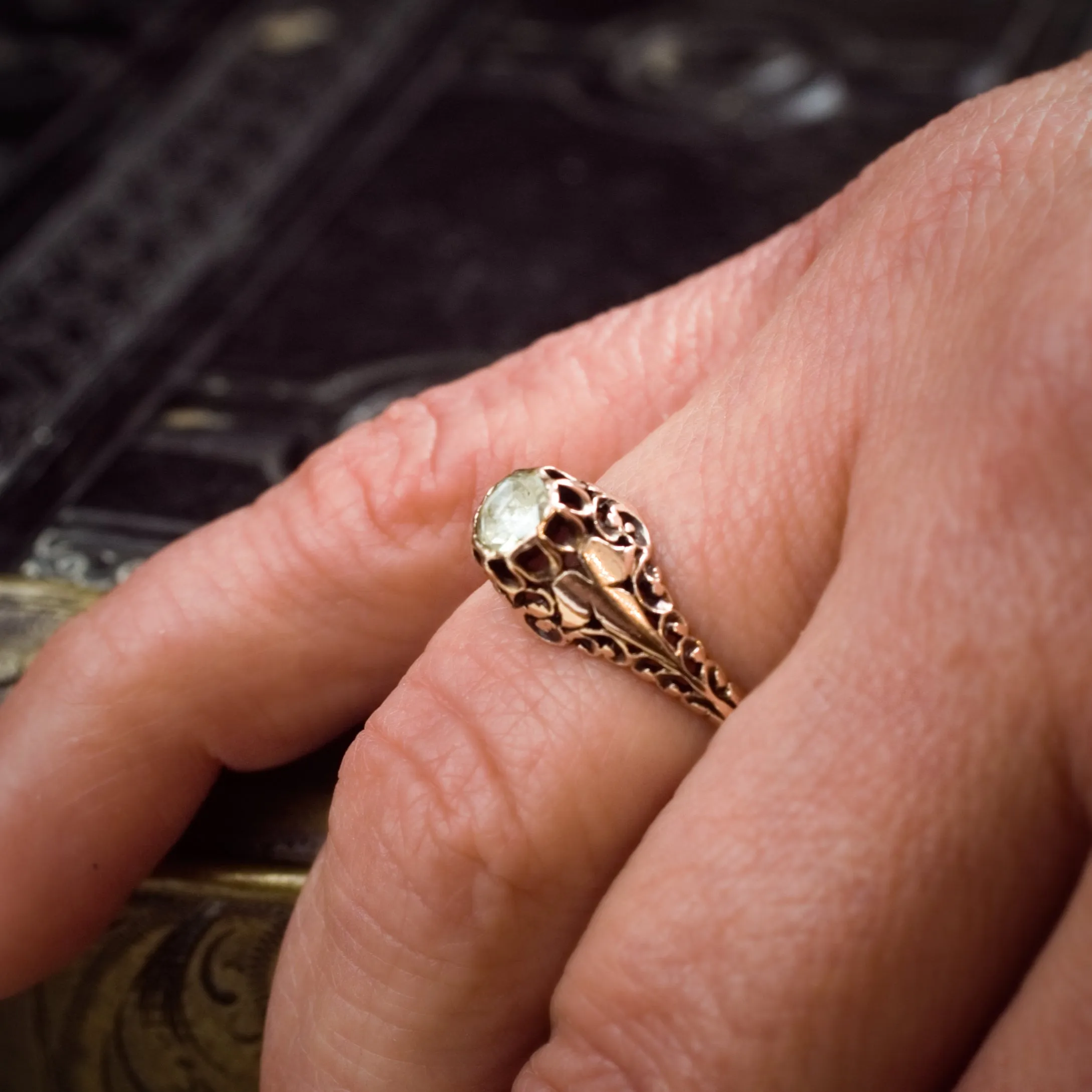 Phenomenally Pretty Edwardian Period Rose Gold Filigree Diamond Ring