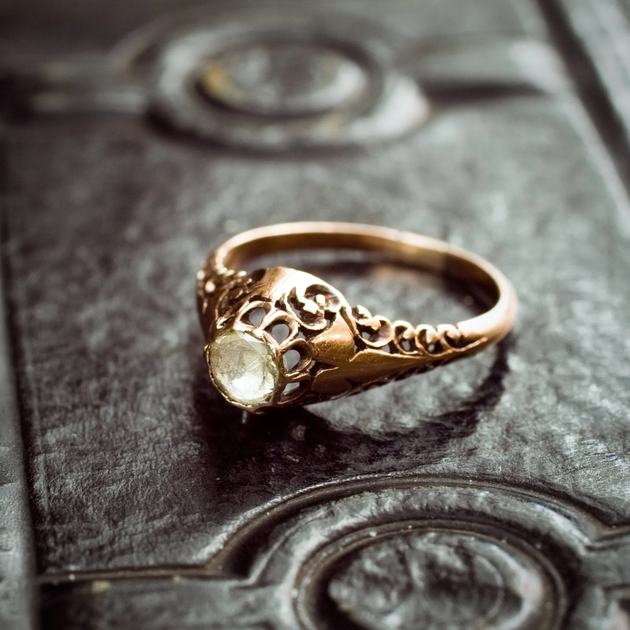 Phenomenally Pretty Edwardian Period Rose Gold Filigree Diamond Ring