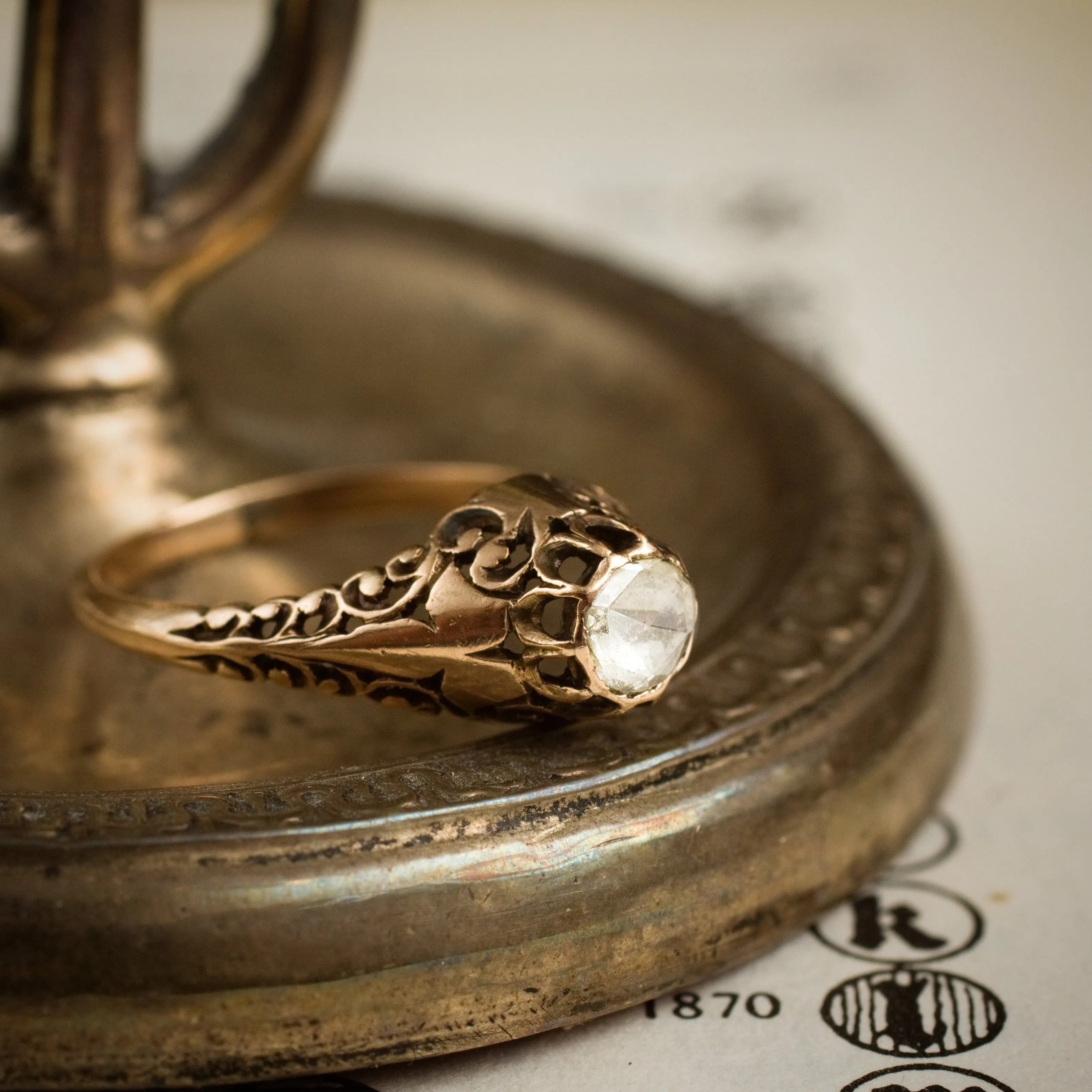 Phenomenally Pretty Edwardian Period Rose Gold Filigree Diamond Ring