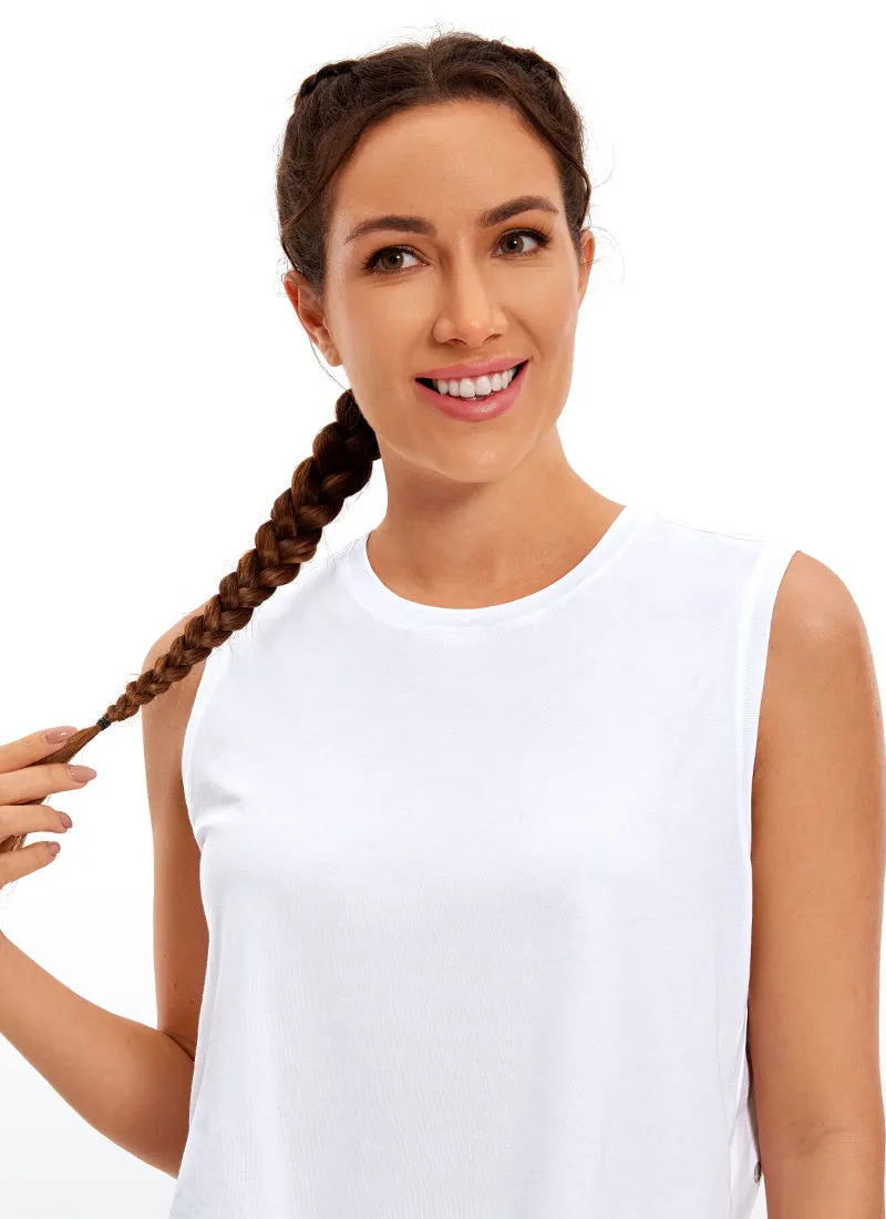 Pima Cotton Cropped Tank Tops Crew Neck