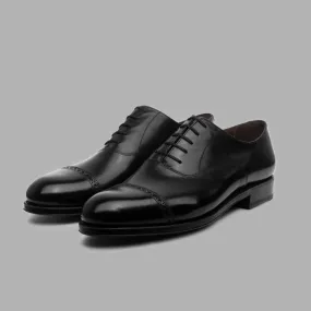 Punch Cap Oxford in Black Calf Leather