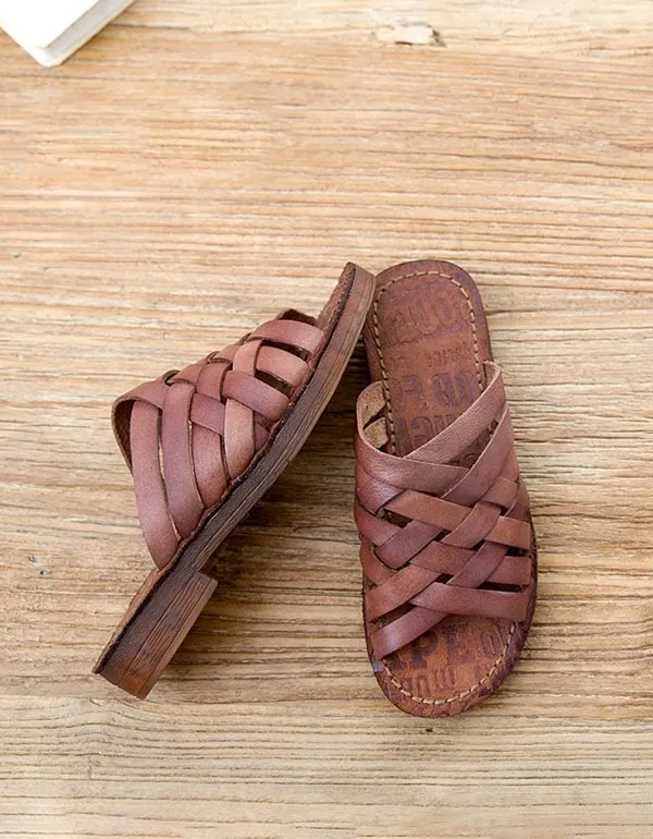 Retro Handmade Soft Leather Summer Slippers