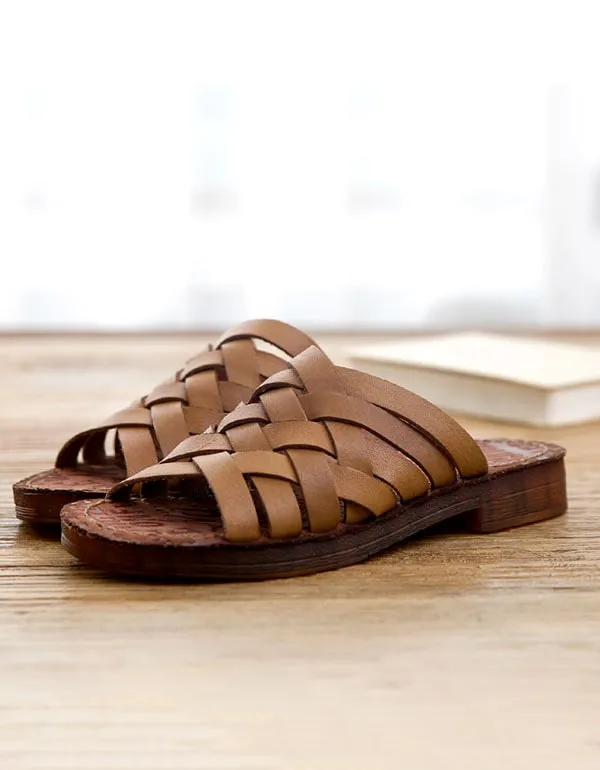 Retro Handmade Soft Leather Summer Slippers