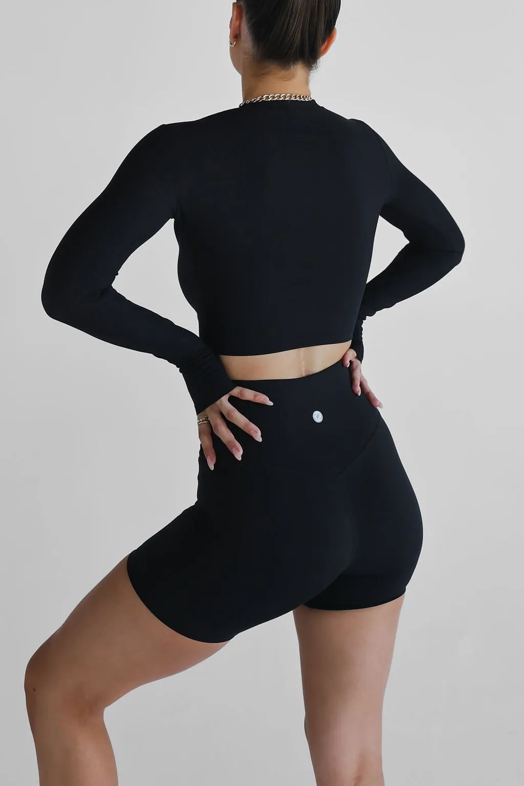 Ribbed Long Sleeve High Neck Crop - Black