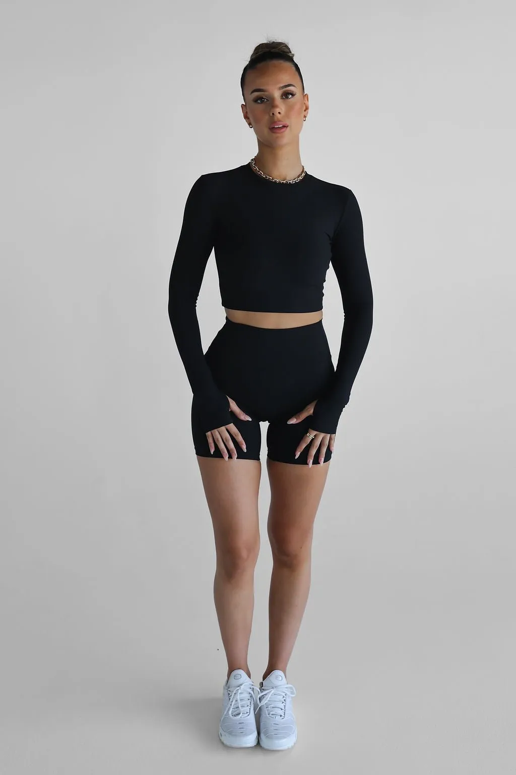 Ribbed Long Sleeve High Neck Crop - Black