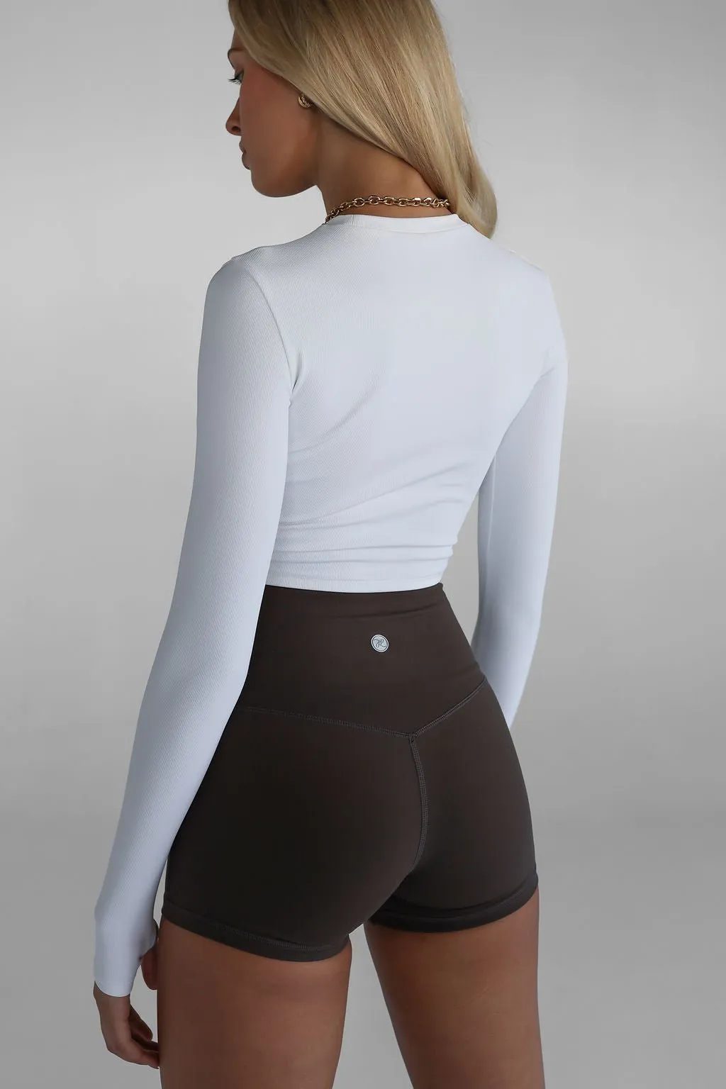 Ribbed Long Sleeve High Neck Crop - White