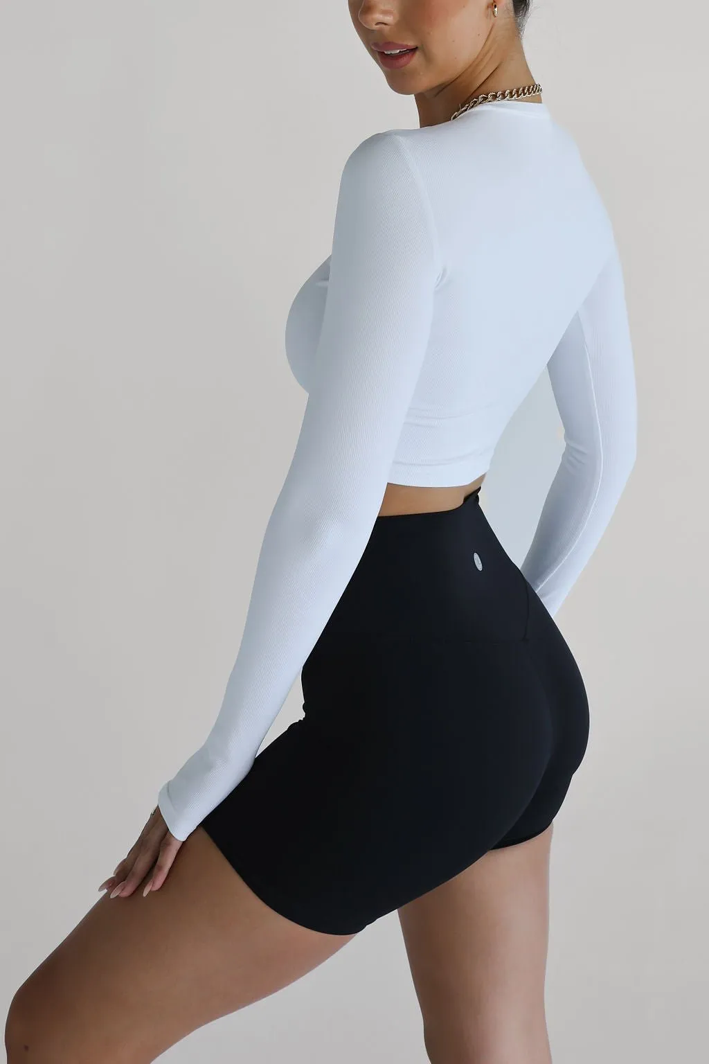 Ribbed Long Sleeve High Neck Crop - White