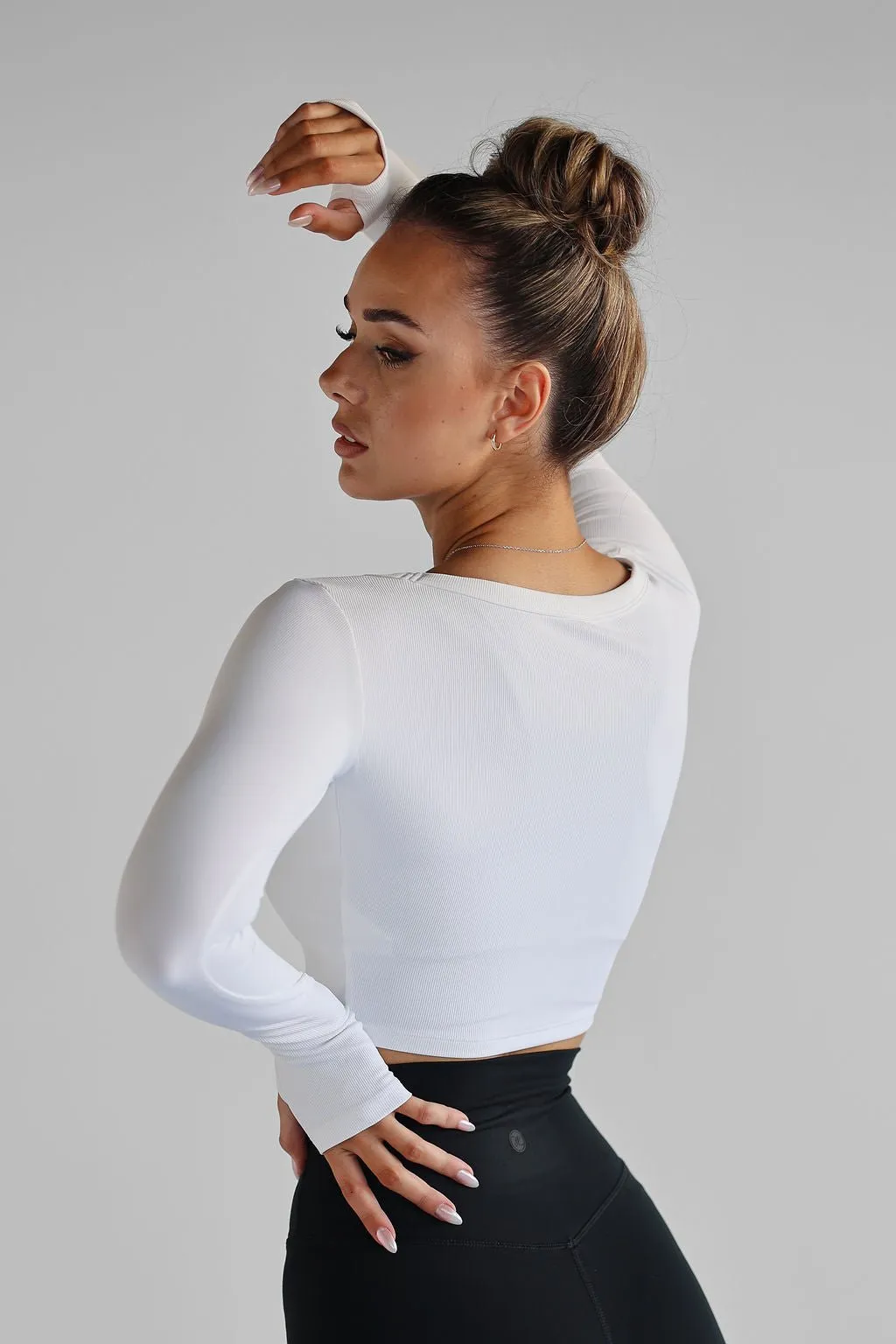 Ribbed Scoop Neck Long Sleeve - White