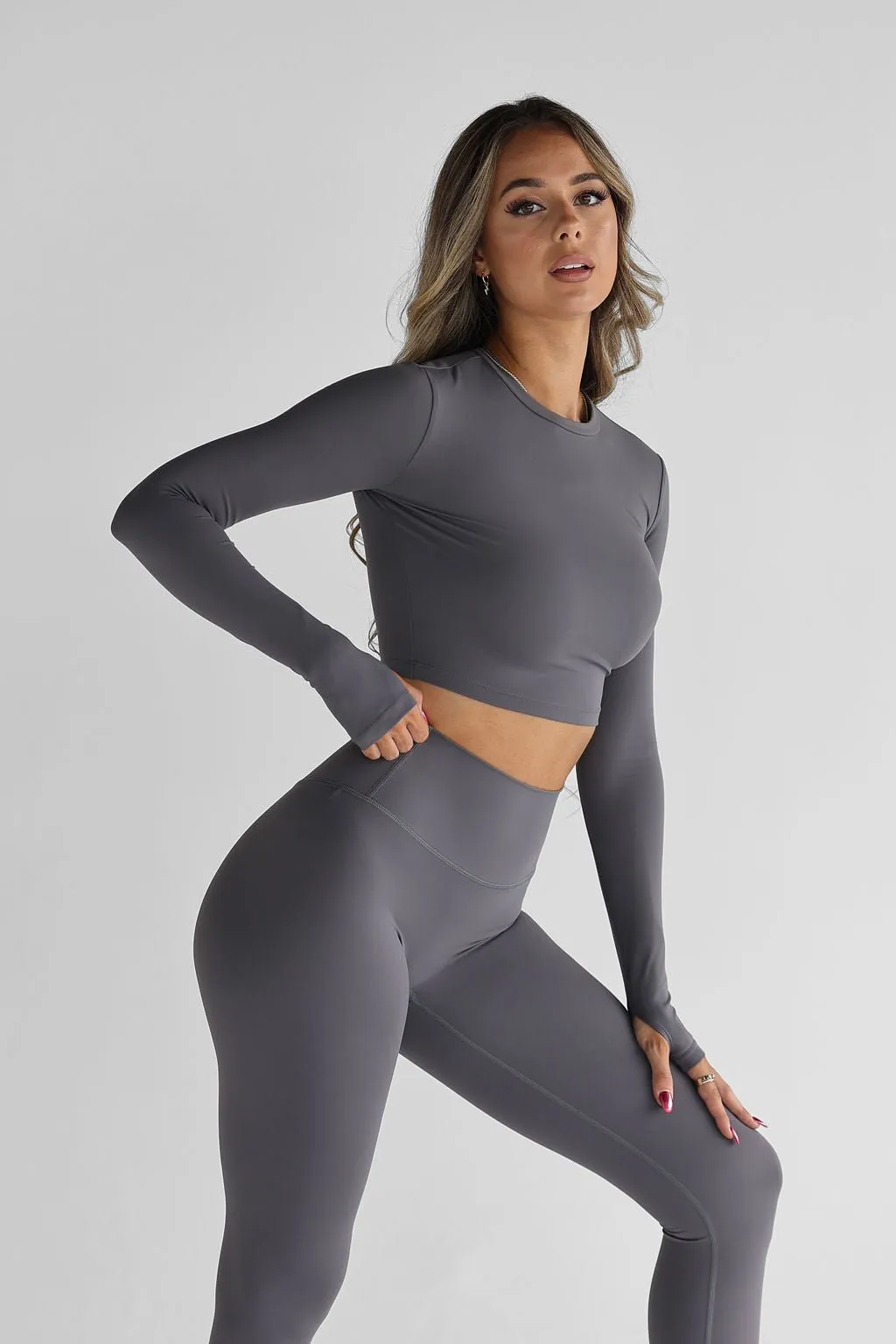 SCULPT Long Sleeve Crop - Charcoal