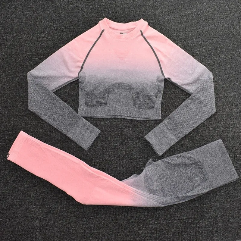 Seamless Leggings Long Sleeve Crop Top Set