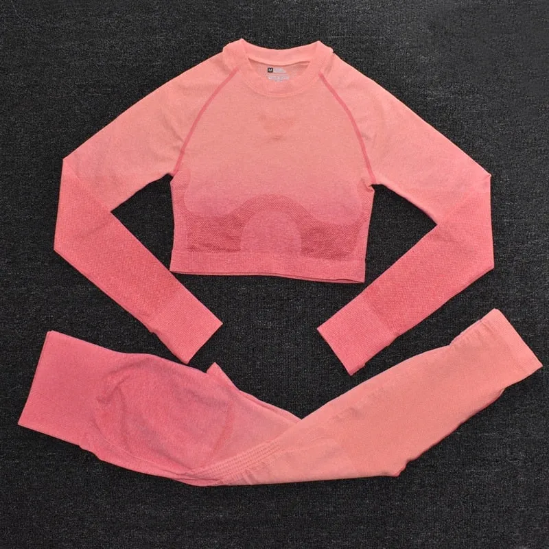 Seamless Leggings Long Sleeve Crop Top Set