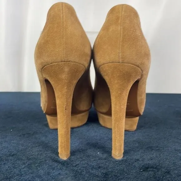 SergioRossiTan Suede Peep Toe Platforms