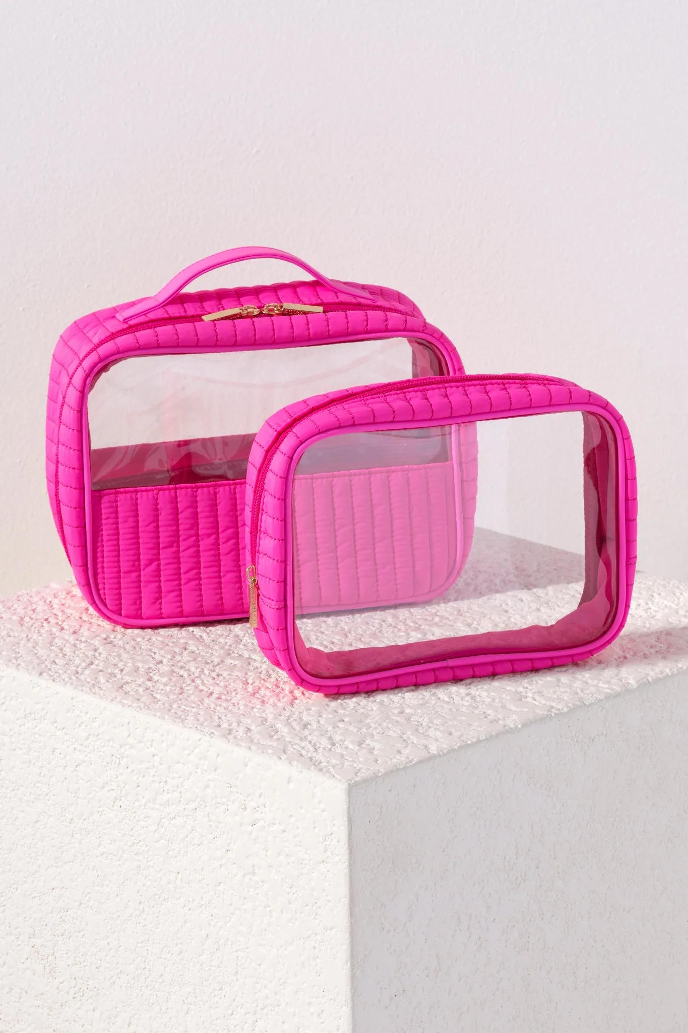 Shiraleah Ezra Set of 2 Clear Cosmetic Cases, Magenta