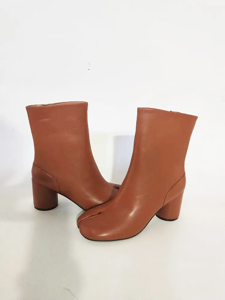 Split Toe Chunky Heel Boots