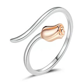 Two Tone Rose Wrap Bypass Ring Sterling Silver