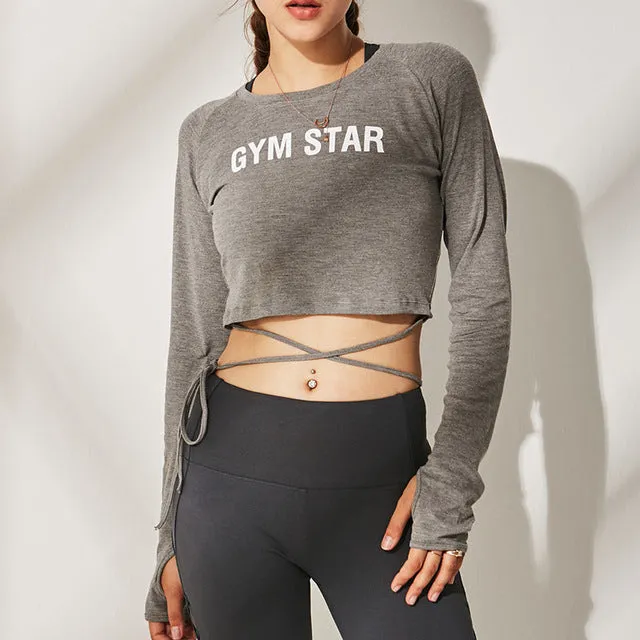 UA ROCK Sexy Waistband Yoga shirt Women Fitness Long Sleeves Workout Gym crop top yoga top with Thumb Holes Sports t-shirt